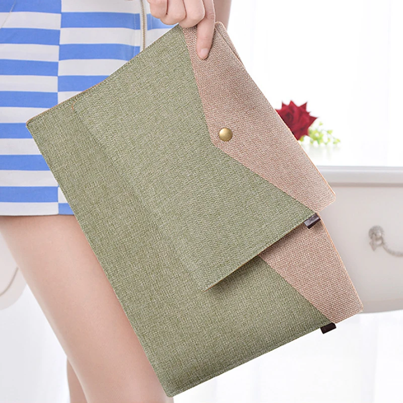 A4 A5 Linen Felt File Bag Portfolio Office Study Bag Stationery Folder Simple Big Document Bag File Folder Briefcase Office New