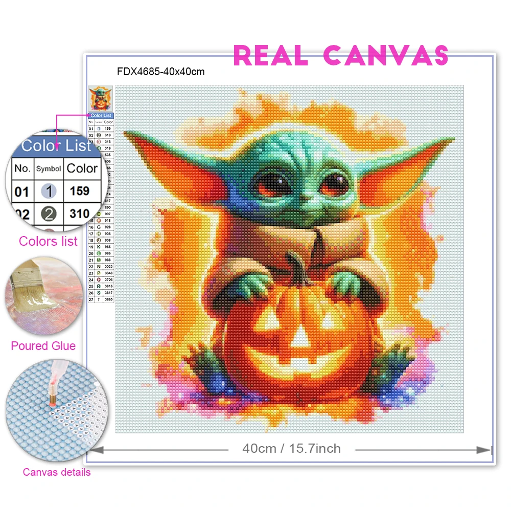 Disney Diamond Painting Yoda & Groot 5D DIY Cartoon Halloween Pumpkin Diamond Mosaic Inlay Suitable for Home Decoration Gift