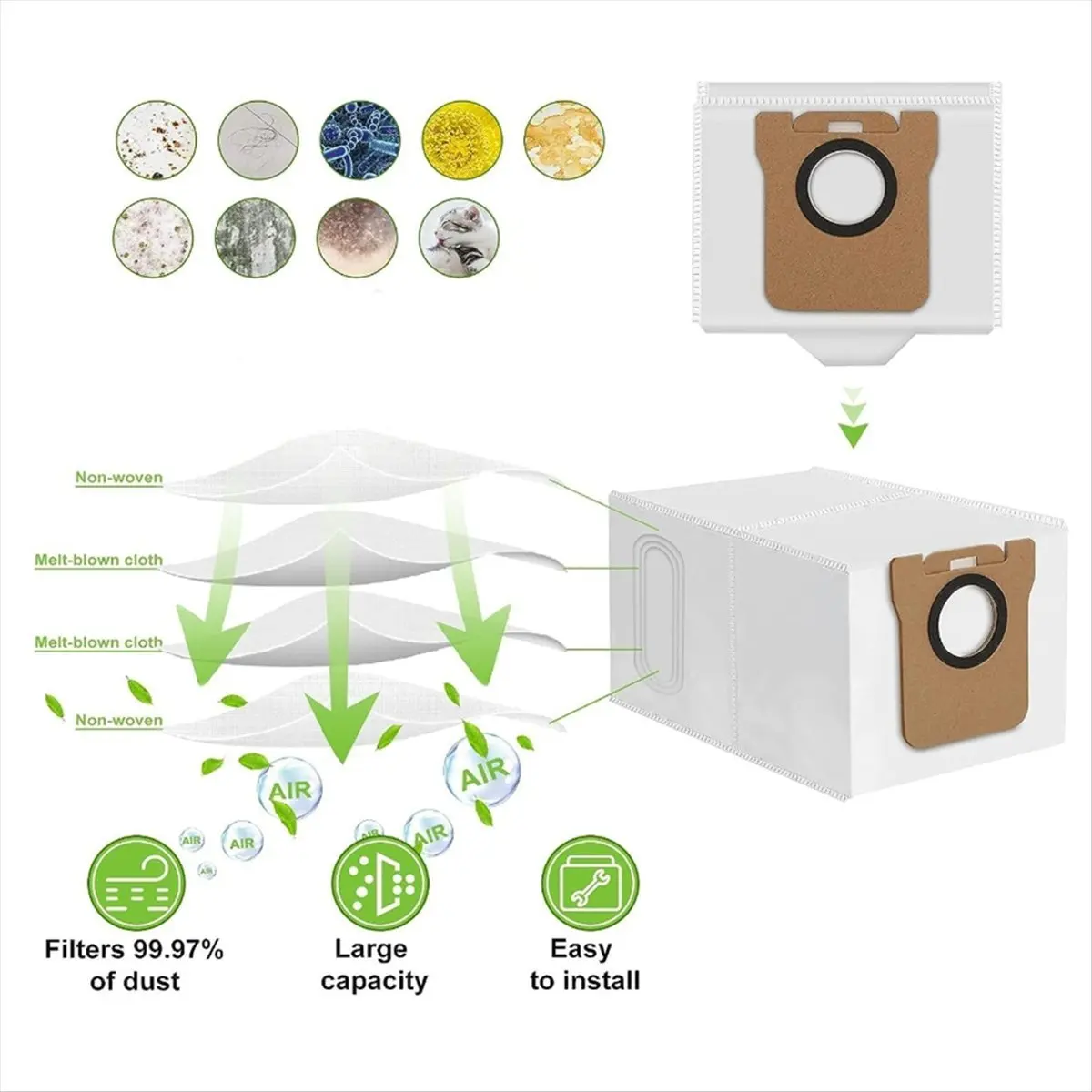 A03V 18PCS Accessories Kit for Dreame D10S Plus / RLS6AD Robot Vacuum Cleaner Main Side Brushes Filter Mop Cloth Dust Bags