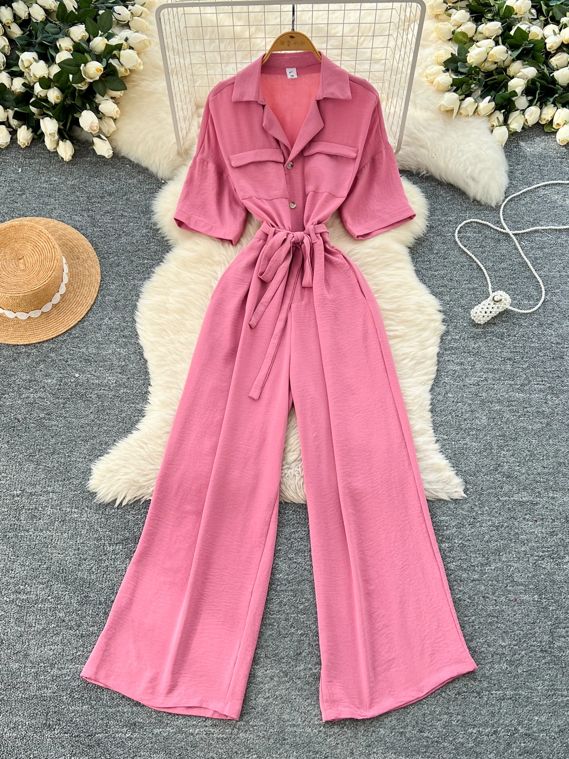 

Hong Kong Sle Chic Casual ort Sve Open Cardigan Rer Women's Summer Slimming Wide Leg Straight Tube Long Pants