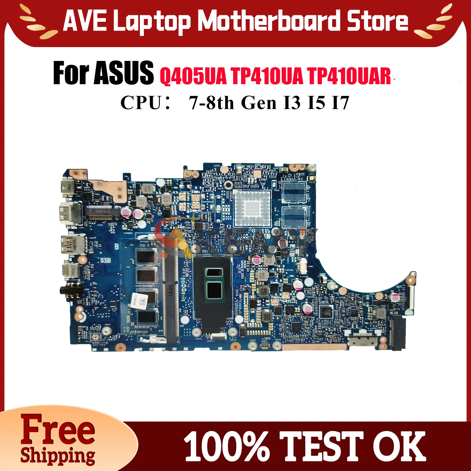 

Материнская плата TP410UA для ноутбука ASUS TP410UF TP410URR Q405UA TP410UR TP410U TP410UQ TP410UAR с процессором I3 I5 I7 ОК