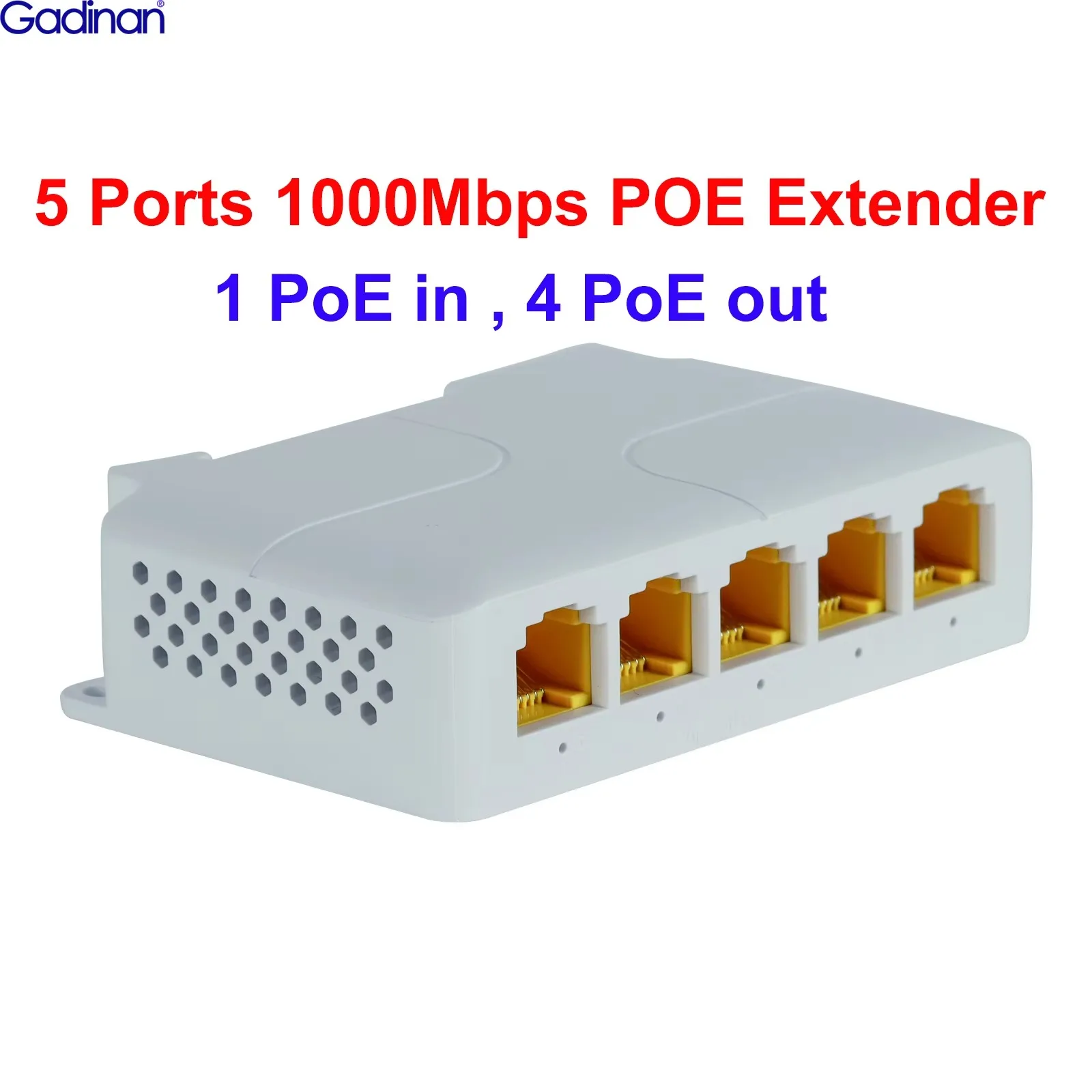 

Удлинитель сетевой Gadinan IEEE802.3af/at, 5 портов, 90 Вт, 100/1000 м