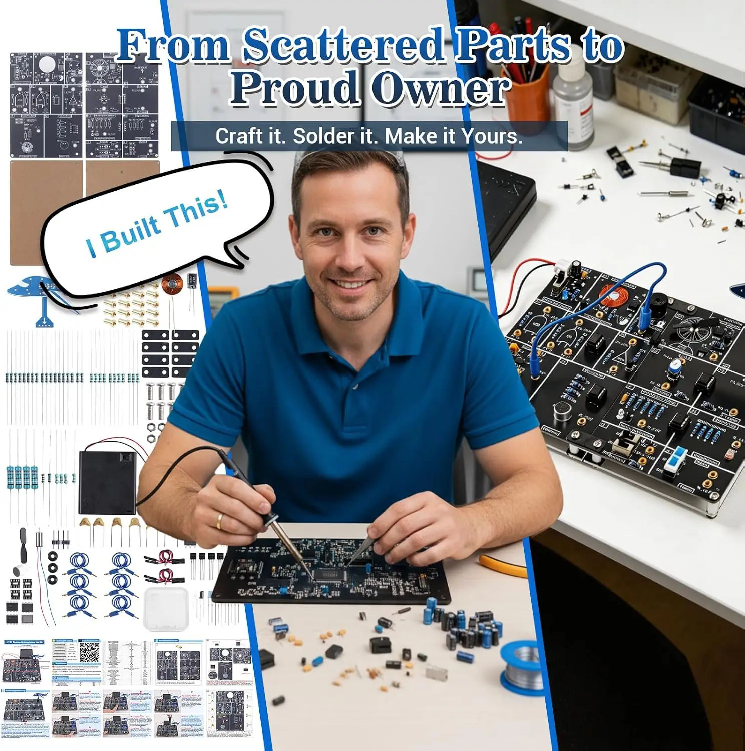 DIY Electronics Learning Board Soldering Kit STEM Circuit Experiment with Touch/Sound/Light/IR, Logic Gates, Timer & Flip-Flop