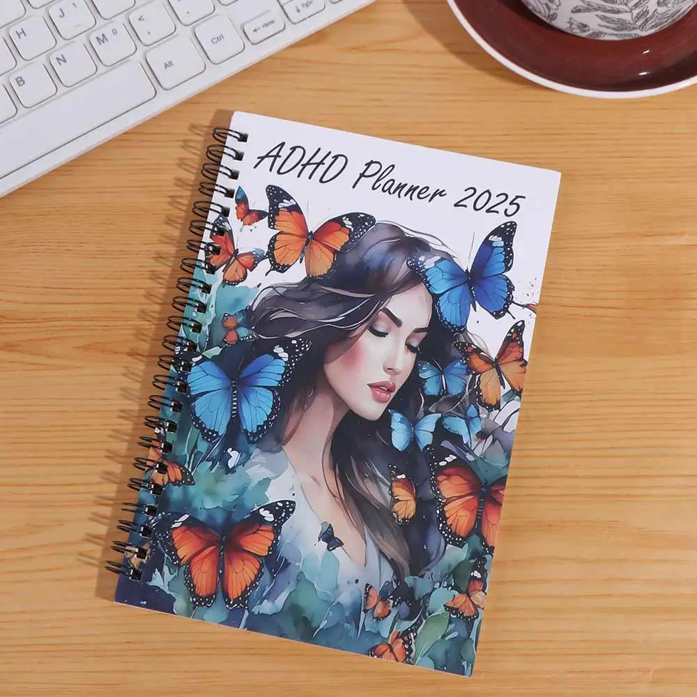 Portable 2025 ADHD Daily Planner Book Hardcover Weekly Monthly Plan Agenda Notebook Schedule Book Work Study Planner Worker
