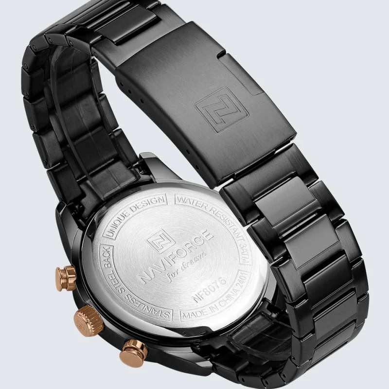 NAVIFORCE Men Quartz Chronograph Watch Waterproof Date Display Steel Strap Male Fashion Unique Design Luxury Wristwatch Gift Box view 6