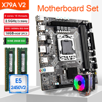 X79 Motherboard LGA 1356 Set with E5 2450 V2 CPU 16GB（2*8G)1600MHz DDR3 ECC RAM Memory and 256GB M.2 SSD Cooler assembly Kit set
