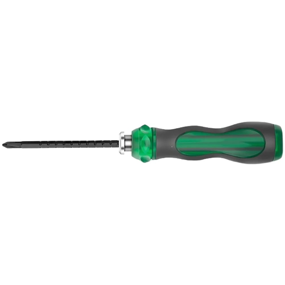 Retractable Dual Tip Screwdriver with Slotted Ratchet Action and Chrome Vanadium Steel Construction for Reliability