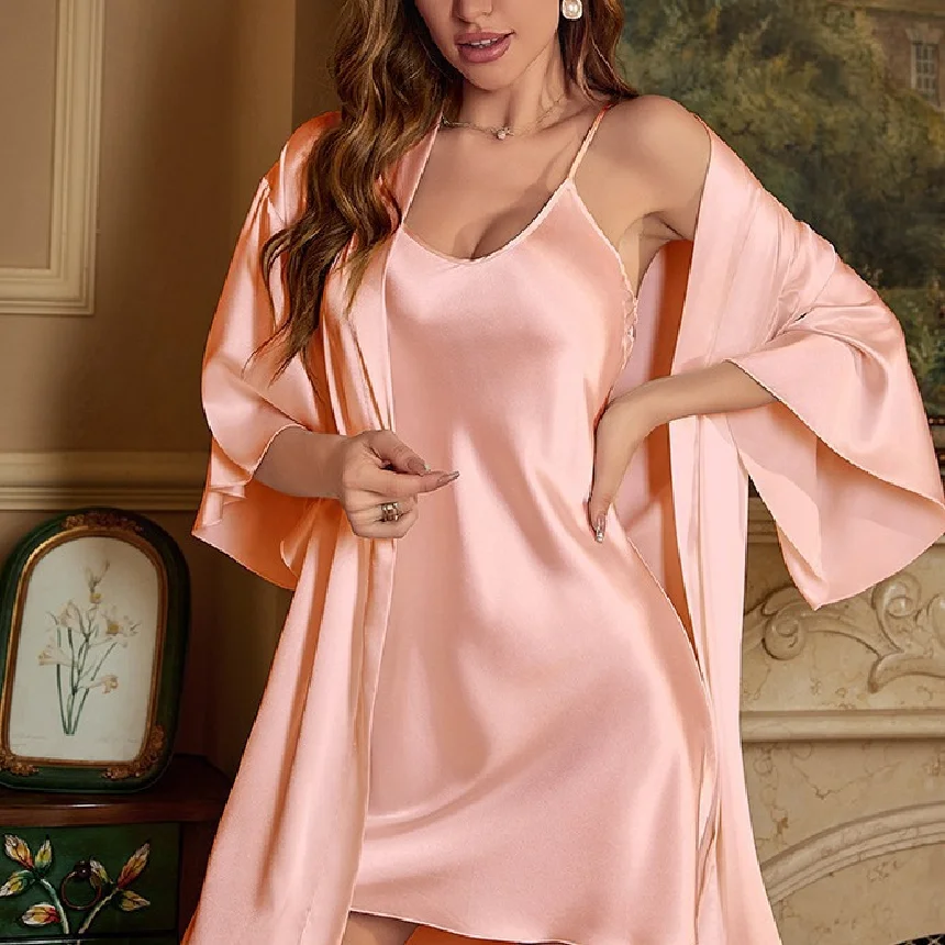 

plus Size Ladies Summer Sleep Robe Strap Two-Piece Set Sexy Women's Nightgown Comfortable Sleepwear Casual Fashion Home Clothes