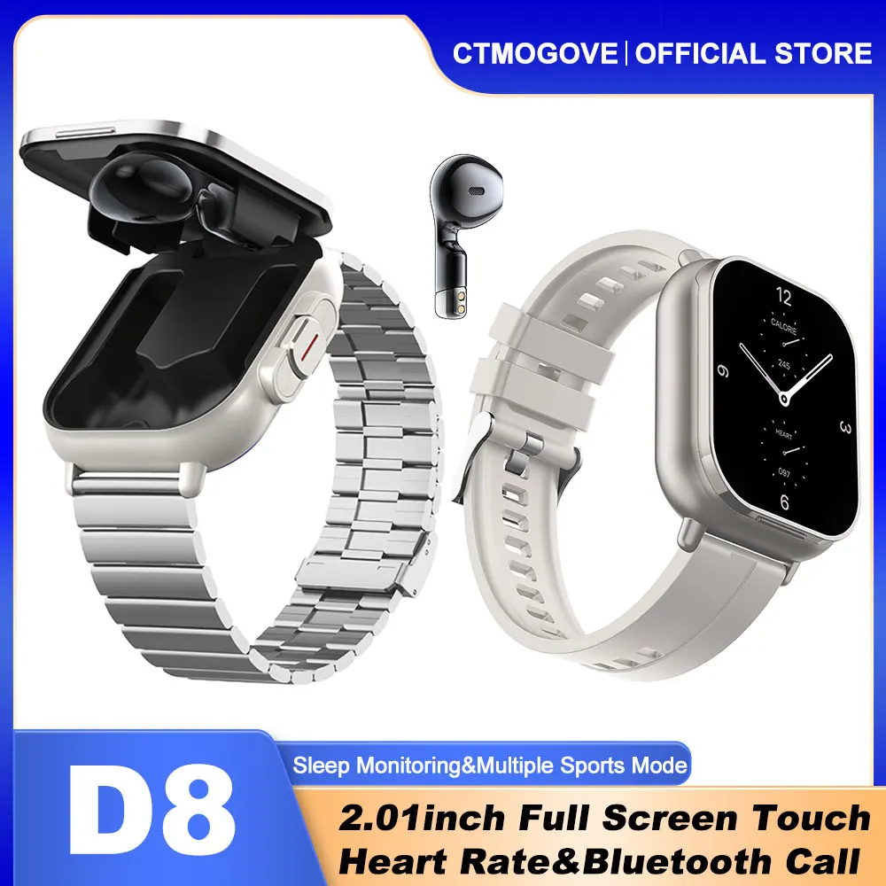 D8 Multifunctional Smart Watch Men Women 2-in-1 Wireless Bluetooth Headphone Connection Mobile Fitness Sports Smart Watch