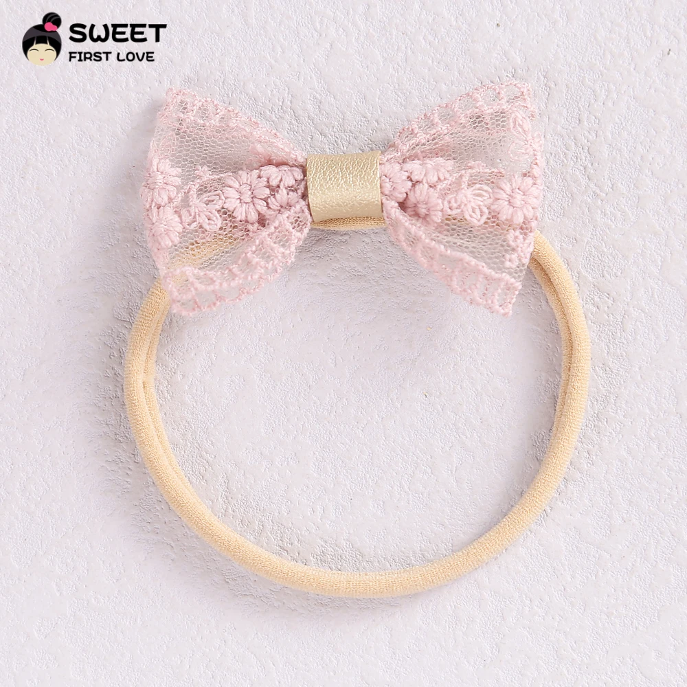 4Pcs/Set Lace Bows Baby Girl Hair Bands New Kawaii Soft Nylon Elastic Headband Kids Headwear Newborn Baby Hair Accessories