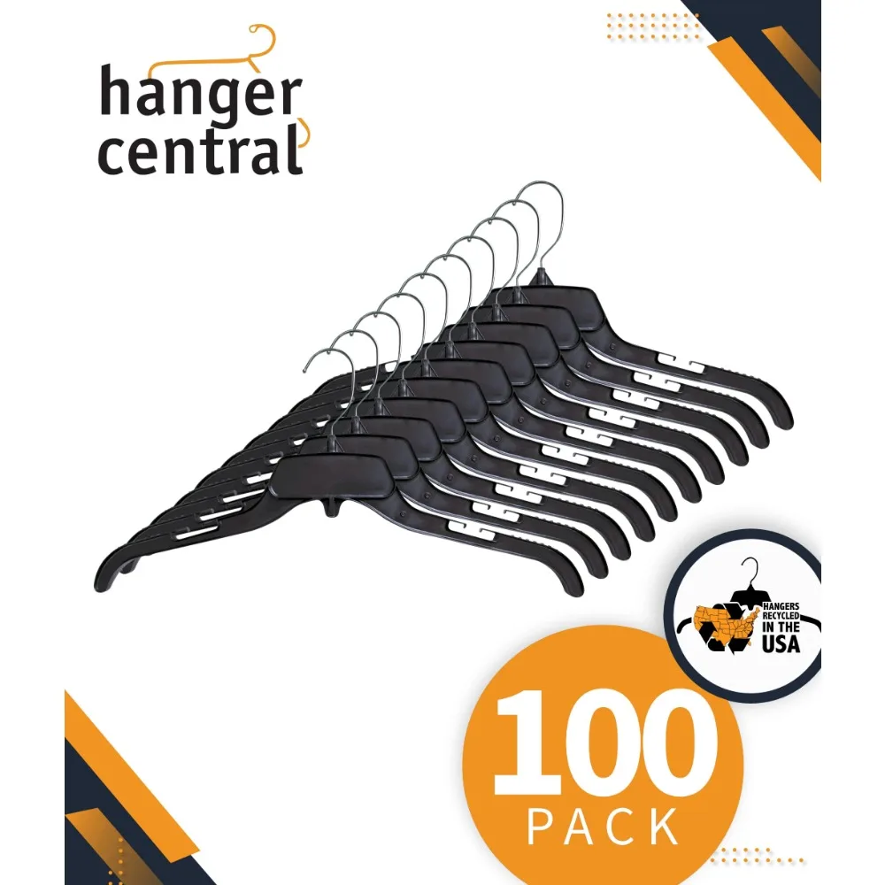 

Heavy Duty Plastic Shirt Blouse Garment Hangers with Polished Metal Swivel Hooks, 19 Inch, 100 Pack