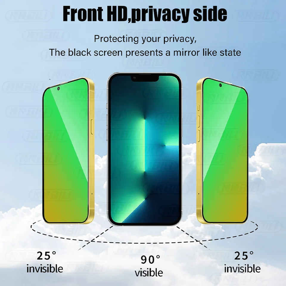 NNBILI 1-2 piezas Protector de pantalla de vidrio templado con efecto espejo degradado antiespía para iPhone 17 16 15 14 13 Serie 2