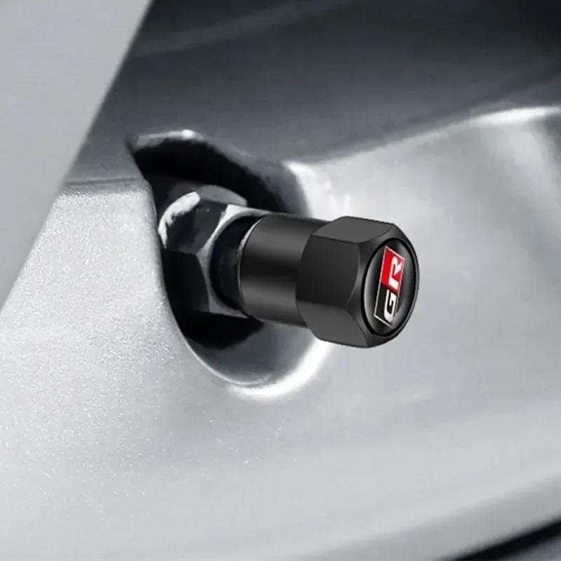 4Pcs/Set Car Tire Hexagon Valve Cap Bolt Type Aluminum Anti-theft For Toyota GR Sport Gazoo Racing C-HR RAV4 Mirai Avensis Prado