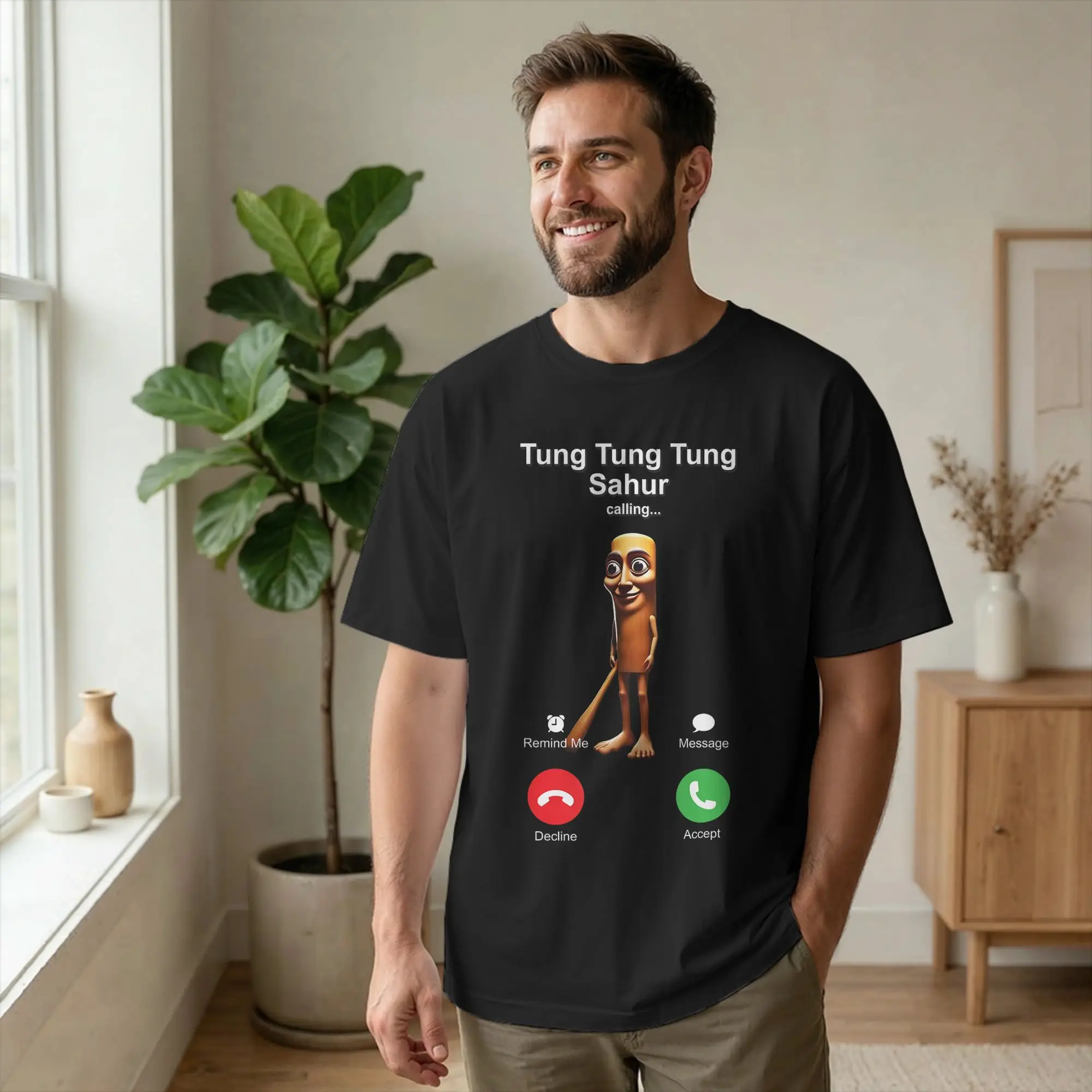 Men Tung Sahur is Calling Funny T Shirts Italian Brainrot Silly Clothes Novelty Short Sleeve Round Collar Tees Unique T-Shirt