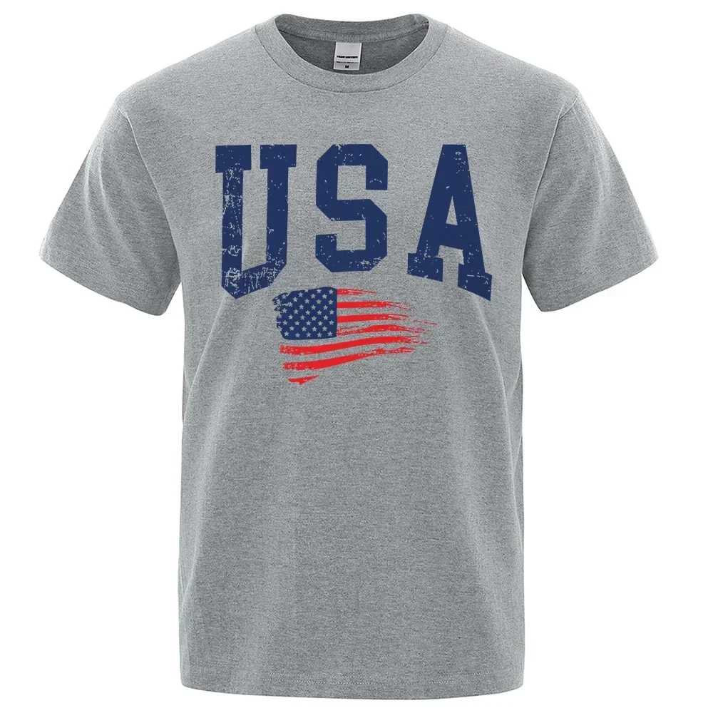 USA Letter Flag Hip Hop Printed Men's T Shirts Crewneck S-XXXL Clothing Loose Breathable Tshirt Man Casual Summer Tee Shirt