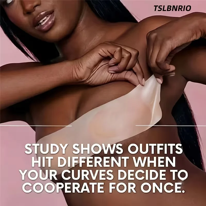 2Pcs Invisible Lift Silicone Breast Tape Adhesive Boob Tape No Show Reusable Nipple Covers Push Up Sticky Bra Skin Tone Pasties