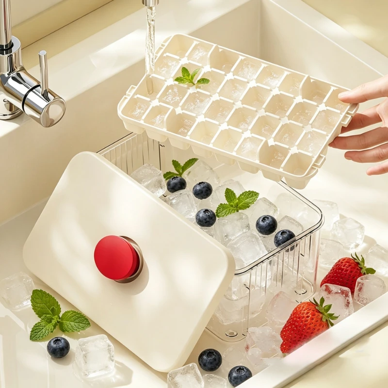 One Press Ice Storage Box Food Grade Ice Cube Mold Easy ReleaseTray Summer Bar Drinks Whiskey Coffee Ice Making Container