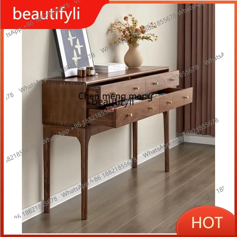 A85 North America Black Walnut Wood Entrance Table Solid Wood Entrance Cabinet Hallway Aisle Console Nordic High Leg Locker