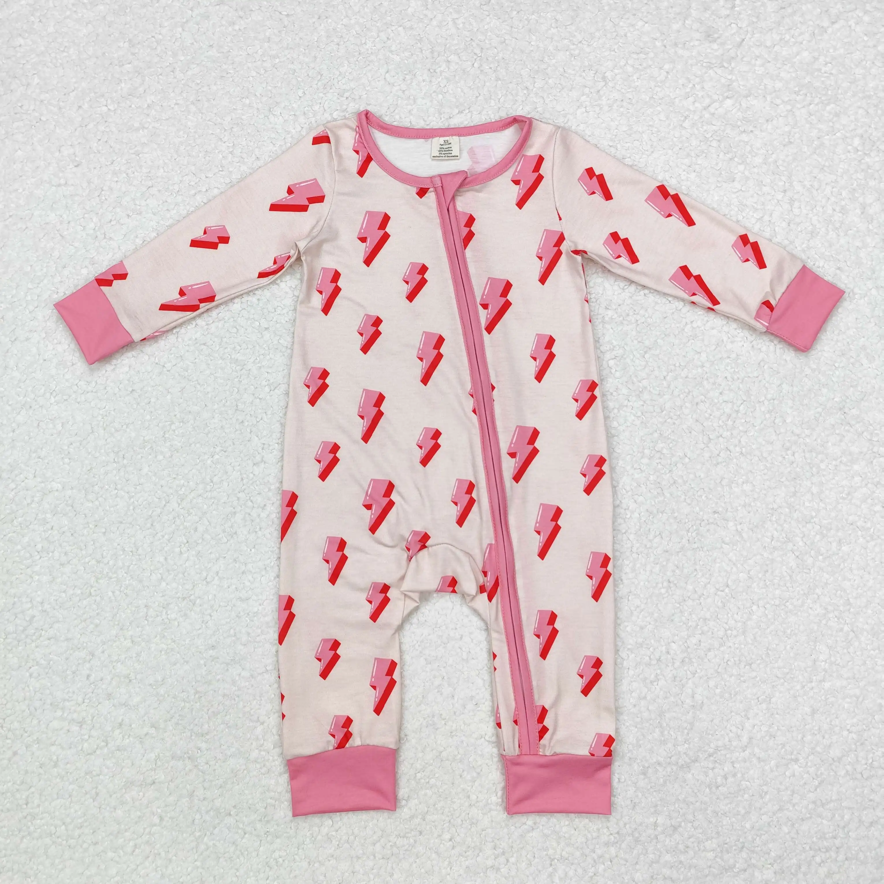 

New rts infant girls winter romper wholesale boutique bamboo pink lightning zipper romperse