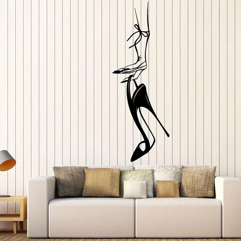 Contemporary Vinyl Wall Decal, Chic Female Silhouette with High Heels Design, Pre-pasted Fantasy Art Sticker, Plastic Surface Co
