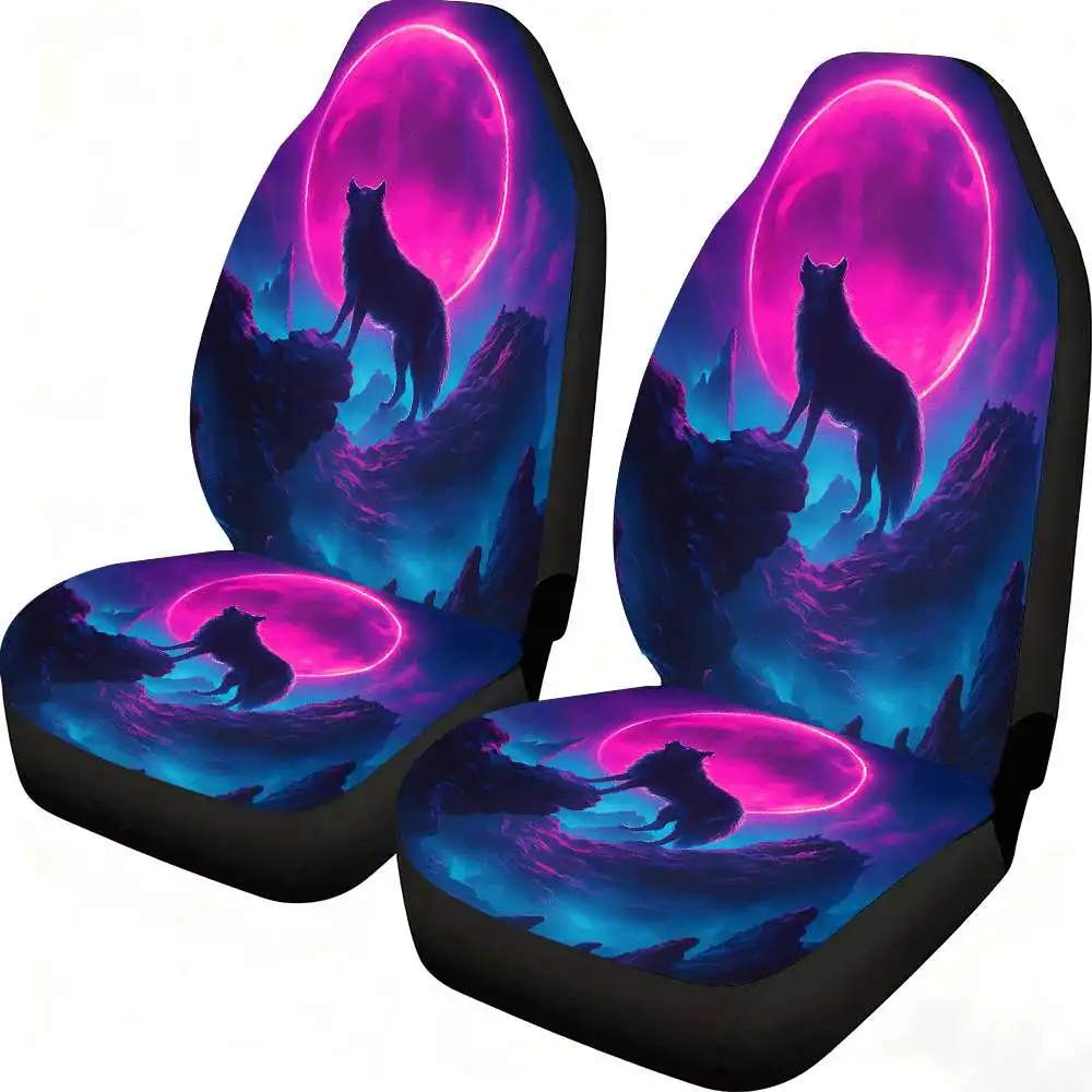 2pcs Cyberpunk Wolf Car Seat Covers Suitable For Front Seats High Back Design Polyester Material Suitable For Cars Suvs And Truc