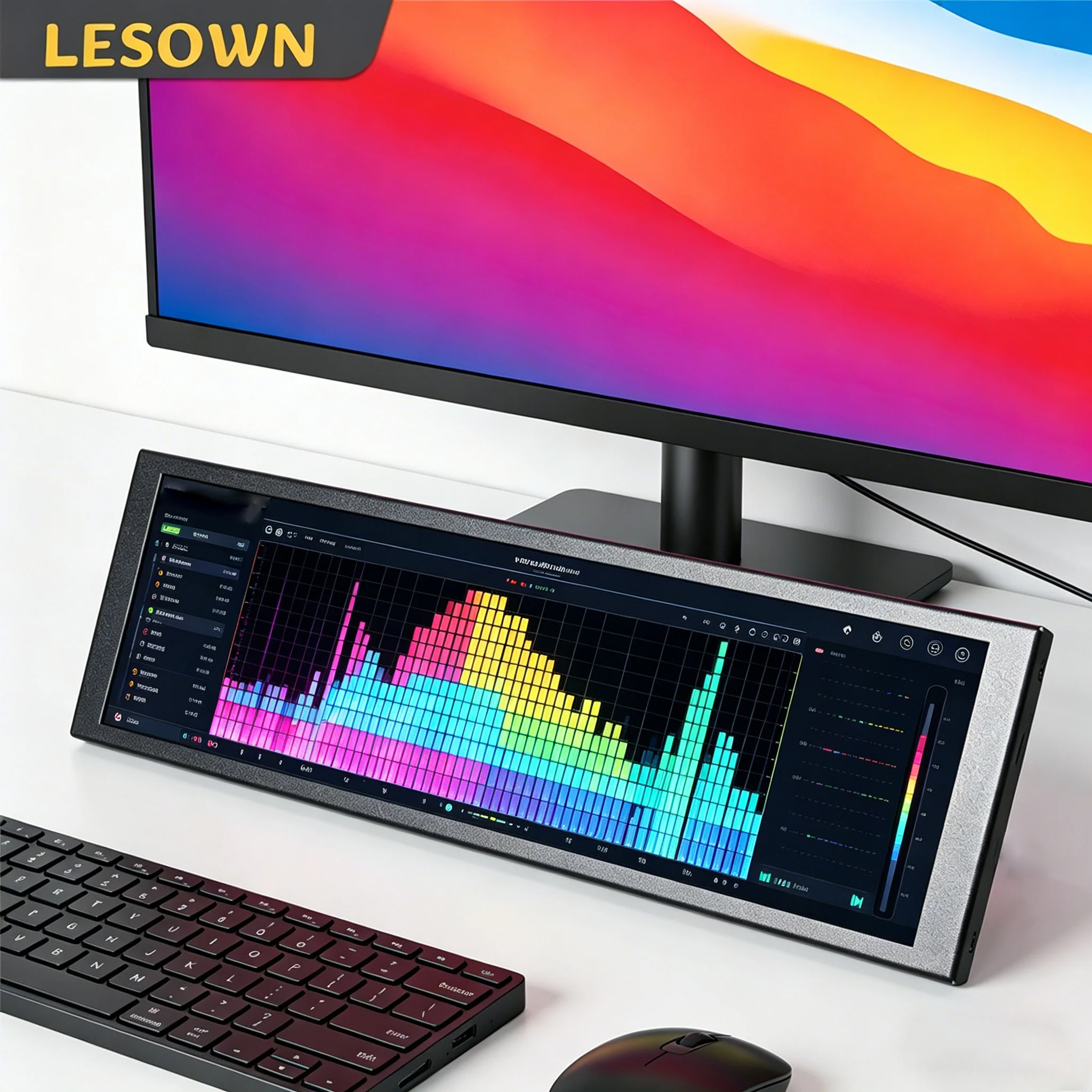 

Портативный дополнительный монитор LESOWN 7.9 дюймов, растянутый экран, внешний компактный вспомогательный дисплей для ноутбука, ПК, игр, музыкального спектра.