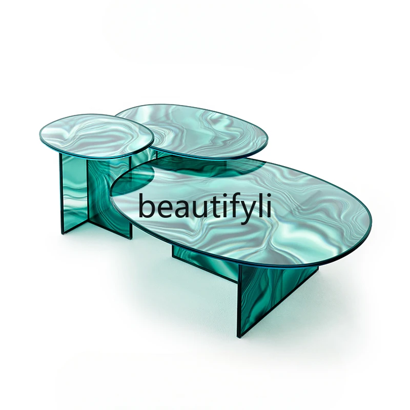 

Modern fashion dream flowing color water ripple glass coffee table