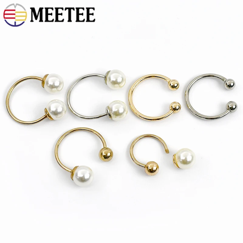 5/10Pc Metal U Ring Button Pearl Decoration Detachable Screw Buckle for Swimwear Clothes Hat Jacket Buttons Sewing Accessories