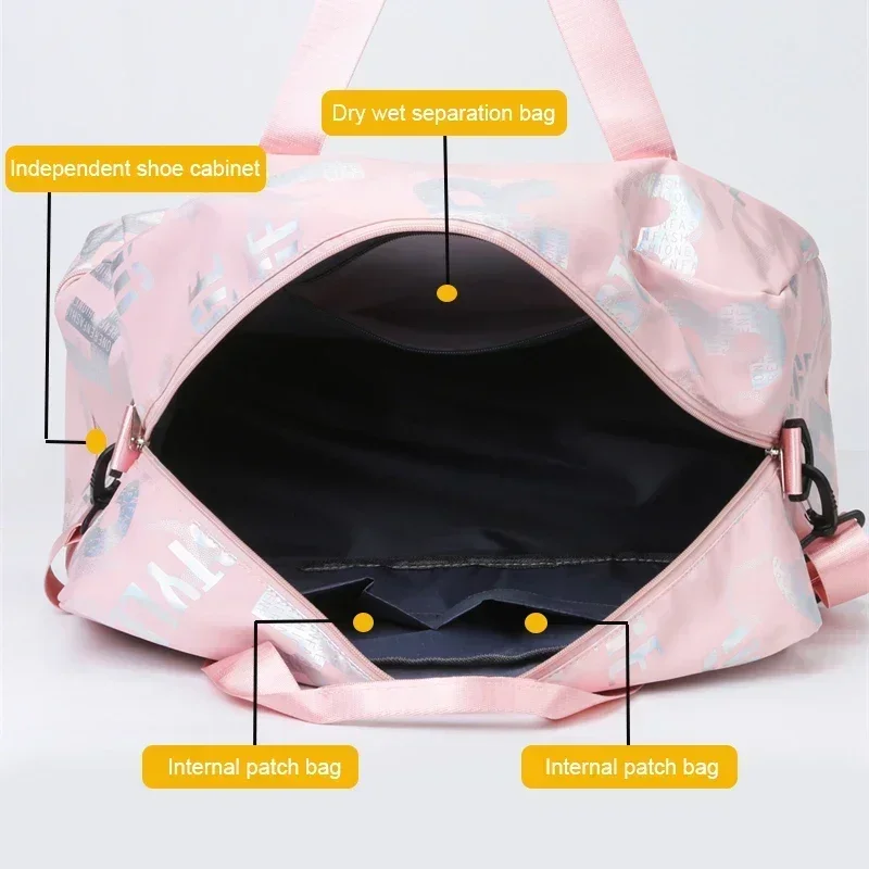 Chic Letter Print Large Capacity Gym Bag With Shoe Compartment Versatile Travel Duffle Dry/Wet Separation Shoulder Crossbody Bag