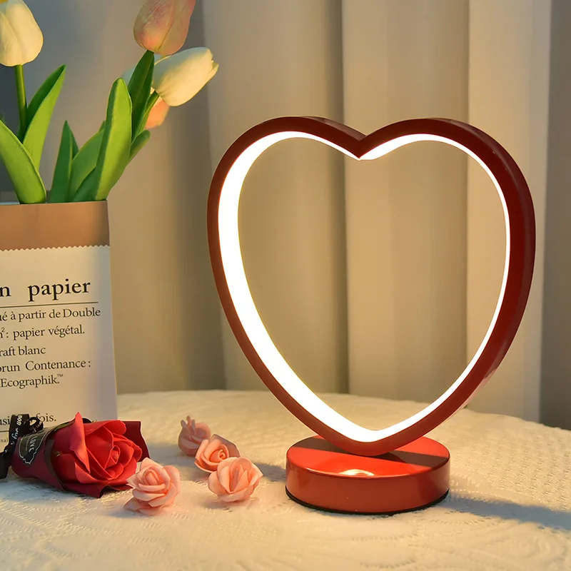 Red Heart Shape Desk Lamp for Wedding LED Love Table Lamps Bedroom Bedside Lamp Night Light Wedding Room Valentine's Day Gift