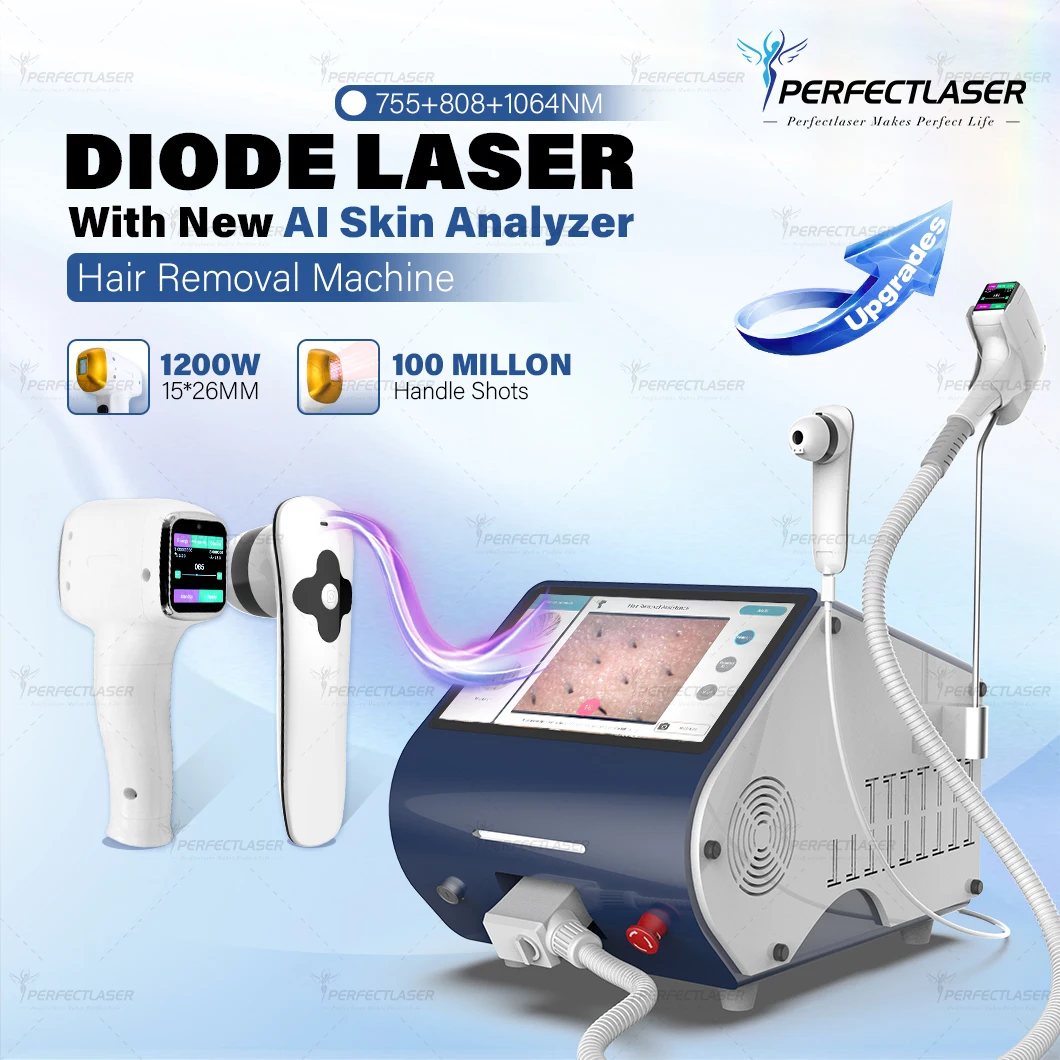 Perfectlaser Diode Laser Hair Removal Machine 3 Wavelength Full Body Face Painless Ice Depilation Skin Analyzer for Beauty Salon