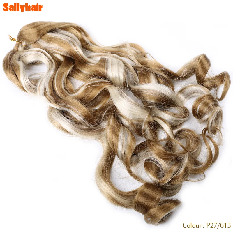 Sally Hair 22นิ้วสังเคราะห์หยิกผมคลื่นหลวมถักโครเชต์ถัก Braids สีบลอนด์ Wavy Hair Extension