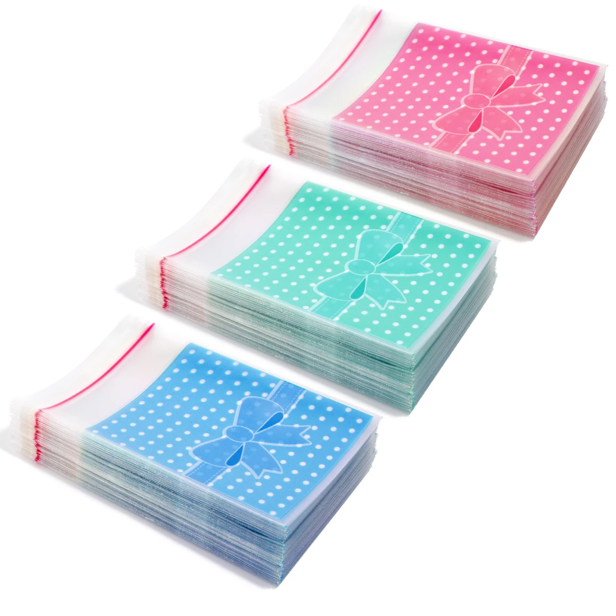 100Pcs/Lot White Dots Bow Candy Bags Self Adhesive White Polka Dot Candy Cookie Gift Bags For Wedding Birthday Party Gift Bags