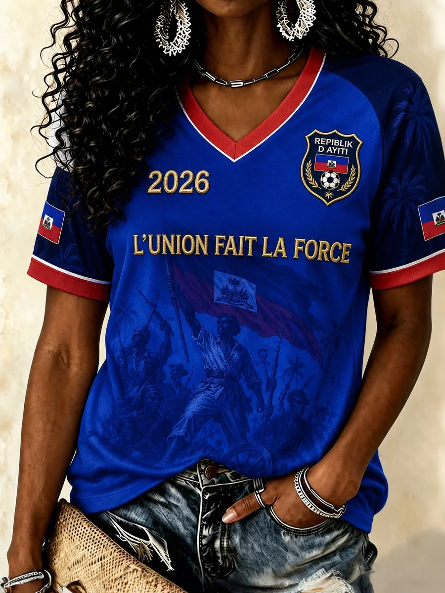 New Haitian National Trendy Design Football Shirt Fans Surrounding Quick Drying Leisure Sports Women's Match Family Kids Tees