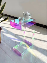 Nordic Colorful Acrylic Coffee Table Home Furniture Living Room Sofa Side Table Bedside Table Creative Edge Table Service Tables