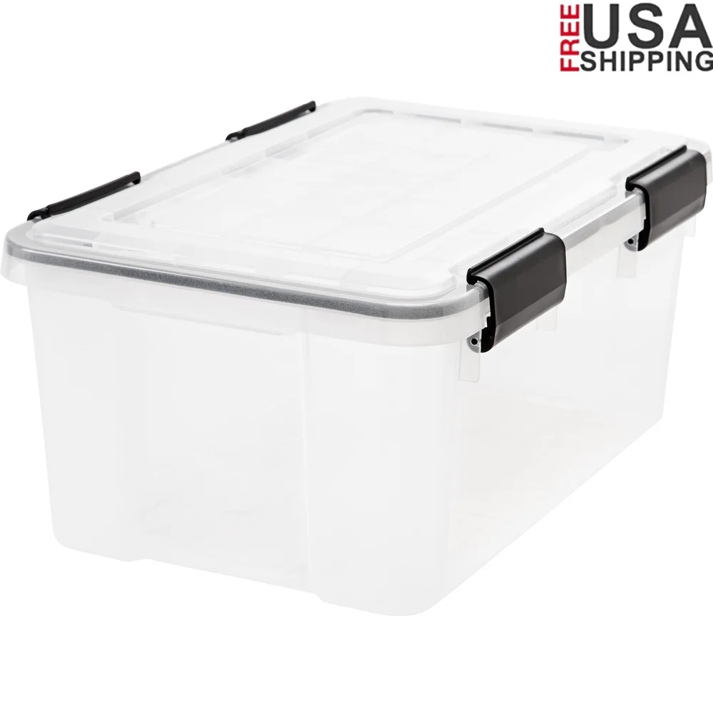 

Герметичный пластиковый контейнер для хранения вещей 19 карат с защелкой крышки, прозрачная прочная сумка-тоут, штабелируемый контейнер, организация гаража для дома и офиса