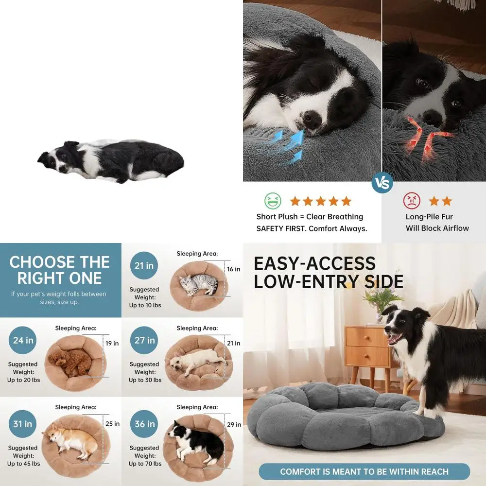 

Large Pet Orthopedic Donut Bed - Plush Short Fur, Waterproof, Machine Washable Cover, Dark Gray