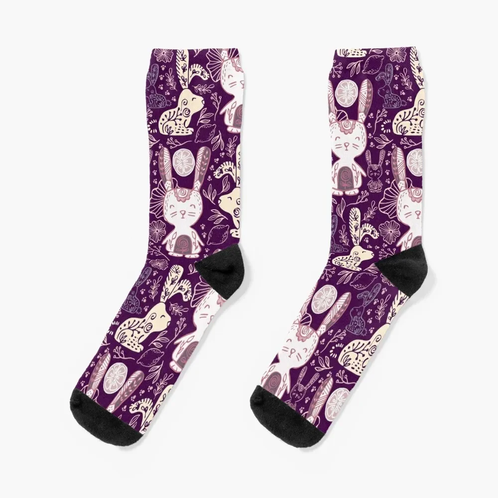 

Cute Lemon Bunny in Purple Socks set Novelties Male Socks Women's