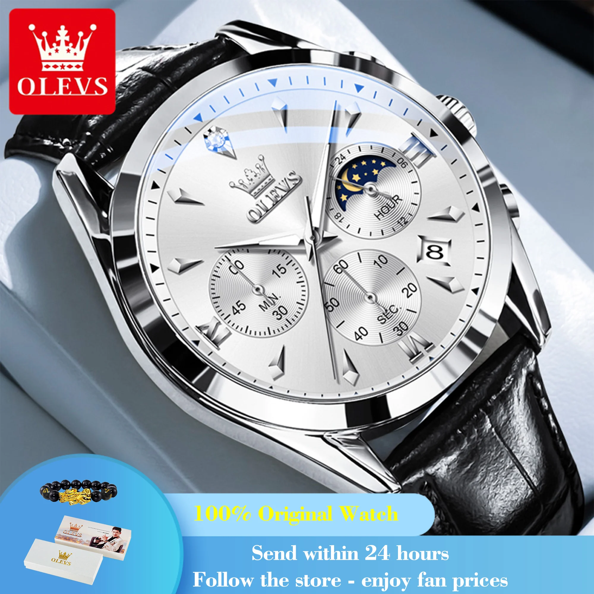

OLEVS 3609 Men's Watch Moon Phase Original Man Wristwatch Chronograph Quartz Watch For Men Waterproof Luminous Luxury Watches