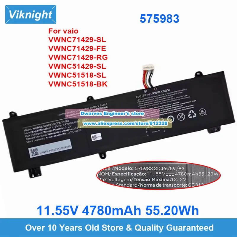 

Genuine 575983 3ICP6/59/83 Battery 11.55V 55.20Wh for Vaio VWNC51429-SL/BK VWNC51518-Sl/BK VWNC71429-SL/FE/RG VWNC51527 HUMA H4
