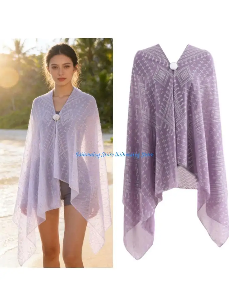 573B Elegant UVs Blocking Pearls Scarf Large Size Cover Up For Beach And Travel