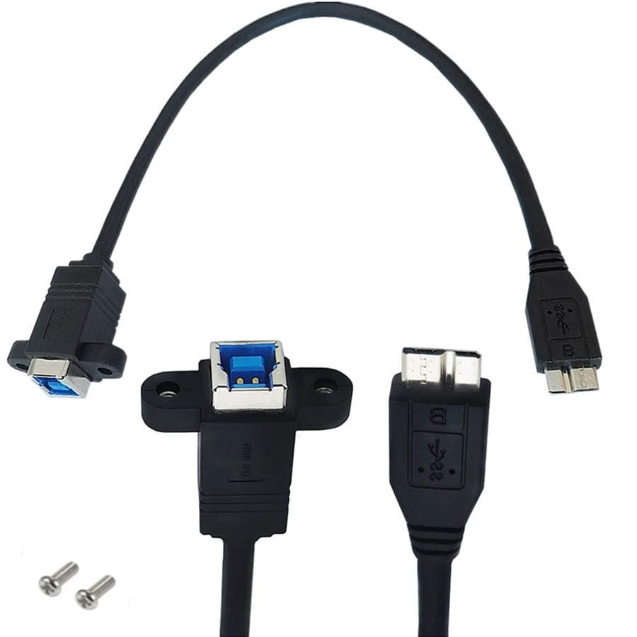 USB 3.0 MICRO B Male To BF USB-B Print Female With Fixed Screw Hole Lock Screw Data Cable Connection 5Gbps Cable 0.3m