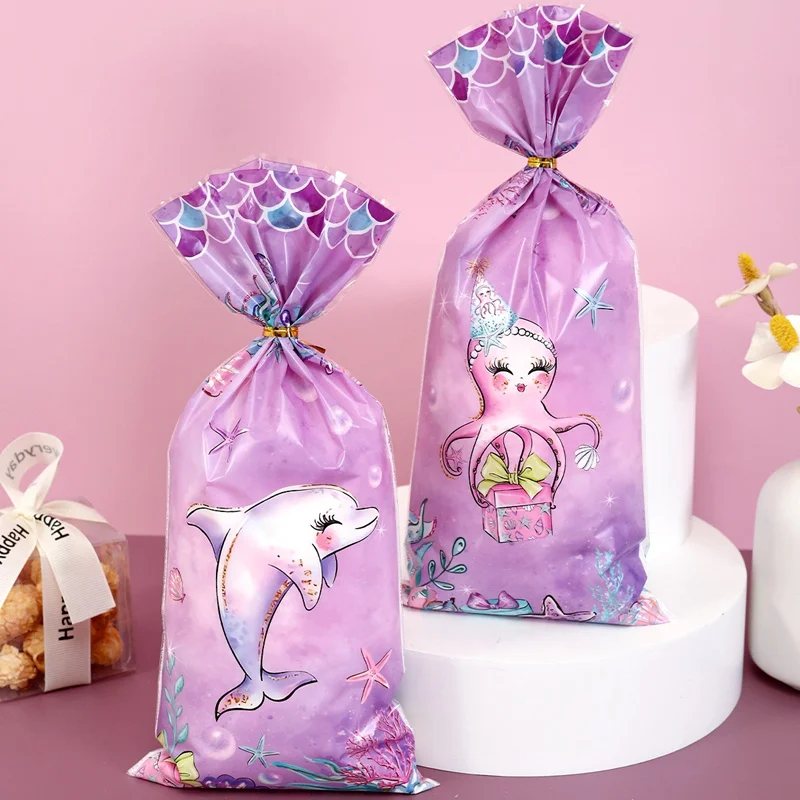 25/50/100pcs Mermaid Tail Candy Bag Gift Packing Bag Little Mermaid Birthday Party Decor Wedding Party Supplies Candy Wrapping