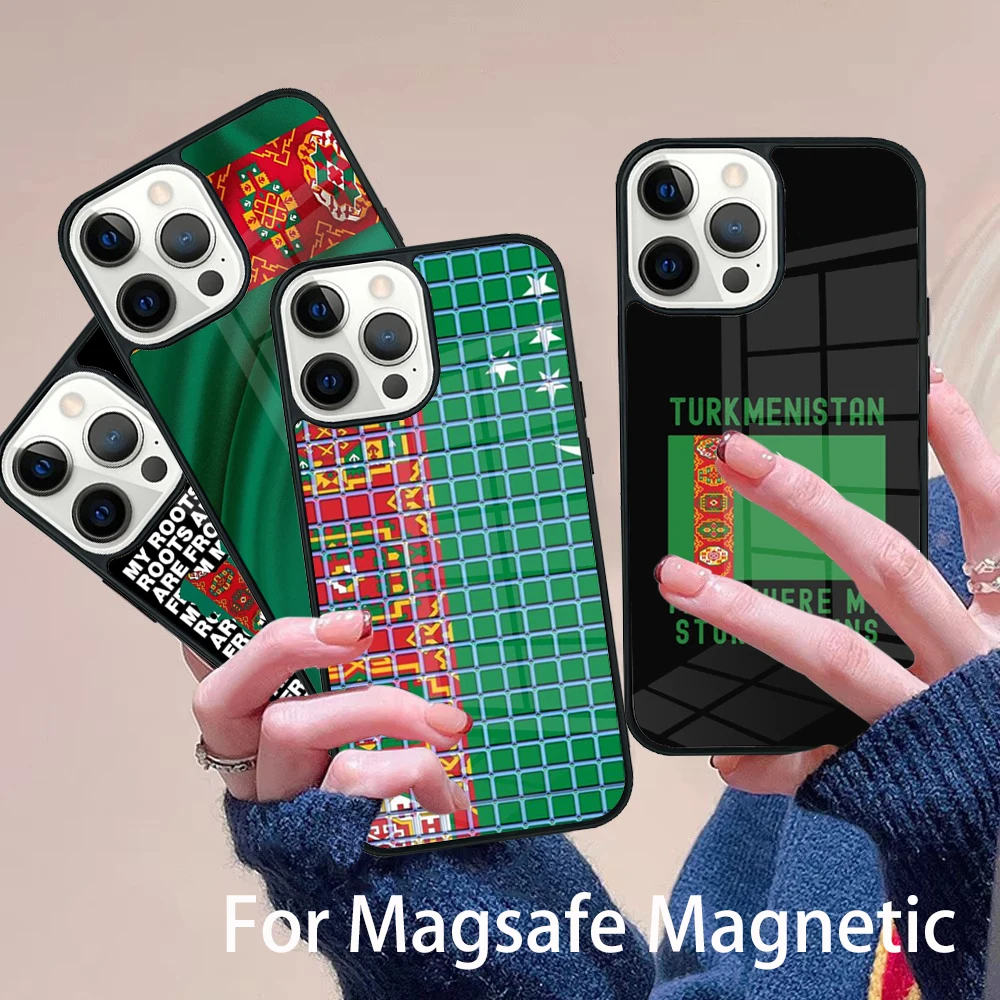 

Turkmenistan Flag Phone Case Magesafe Magnetic Wireless Charge Cover For IPhone 16 11 12 13 14 15 Pro Max Plus Mini