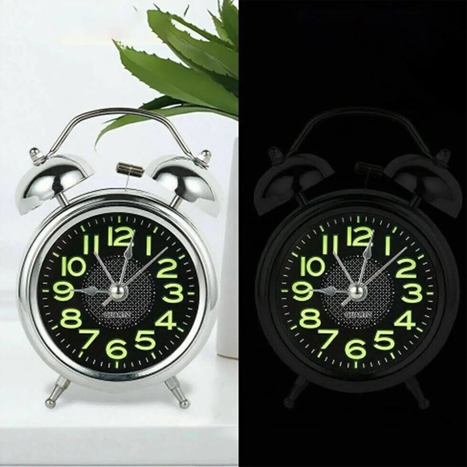 Loud Mechanical Alarm Clock for Heavy Sleepers Adults Retro Twin Bell with Backlight Silent Ticking 3 Inch Bedside Desk Clock