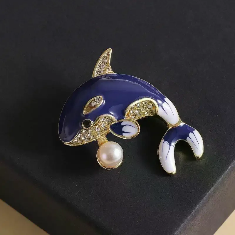 Fashion Drip Oil Pearl Blue Dolphin Brooches Pin For Women Clothing Coat Accessries Gifts