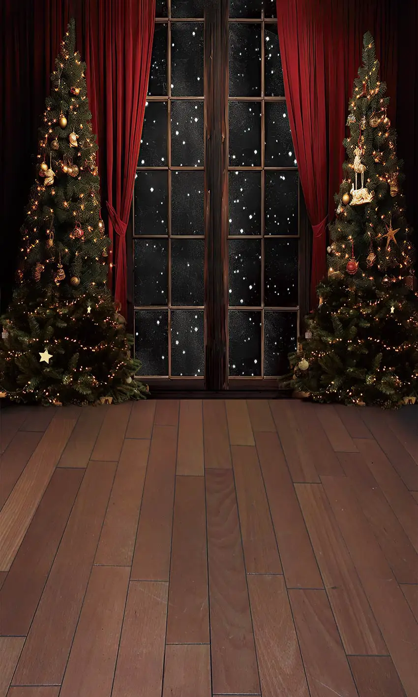 Mehofond-写真の背景,夜の星,窓の赤いカーテン,木の装飾,背景の小道具,子供の誕生日パーティー