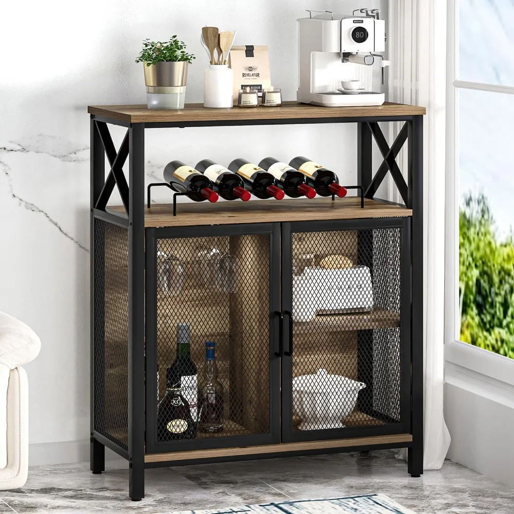 

Coffee Bar Cabinet, Small Liquor Cabinet with Wine Rack for Home, Modern Wine Bar Cabinet with Storage