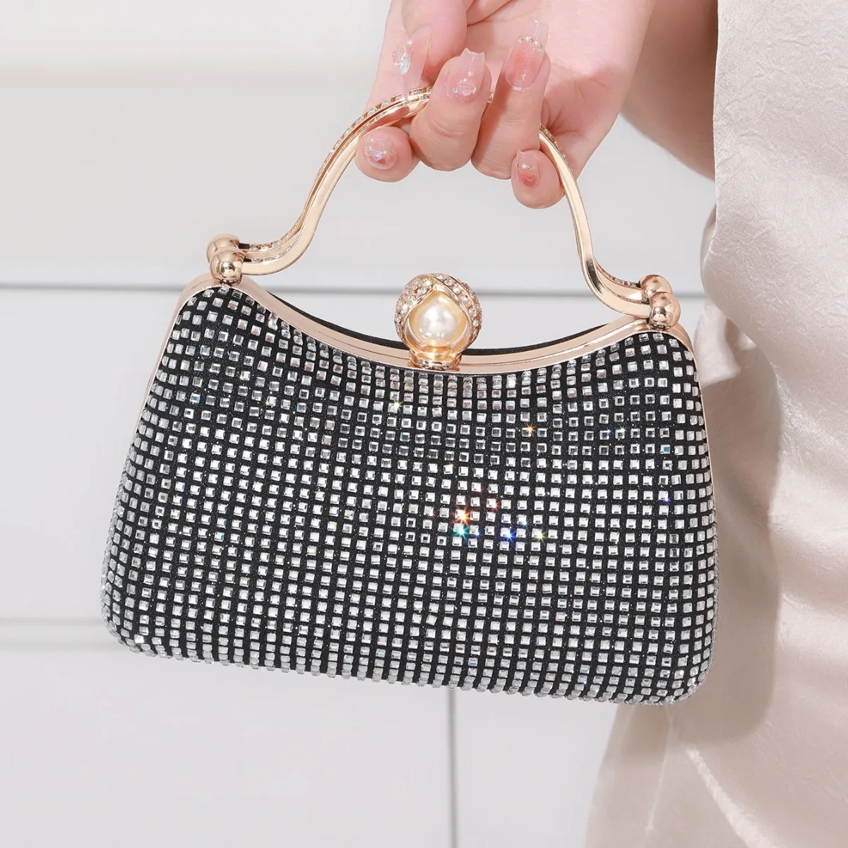 New Light Luxury High-End Shiny Glass Rhinestone Celebrity Portable KTV Party Bridal Dinner Bag