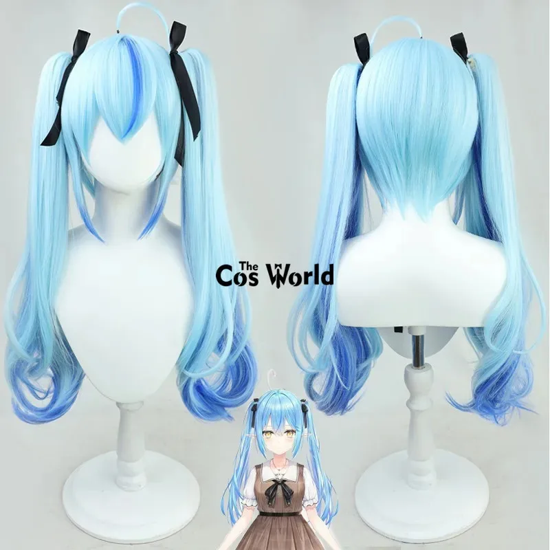 الظاهري YouTuber VTuber Hololive Yukihana Lamy أنيمي تأثيري الباروكات الألياف مقاومة للحرارة الشعر الاصطناعية + غطاء شعر مستعار